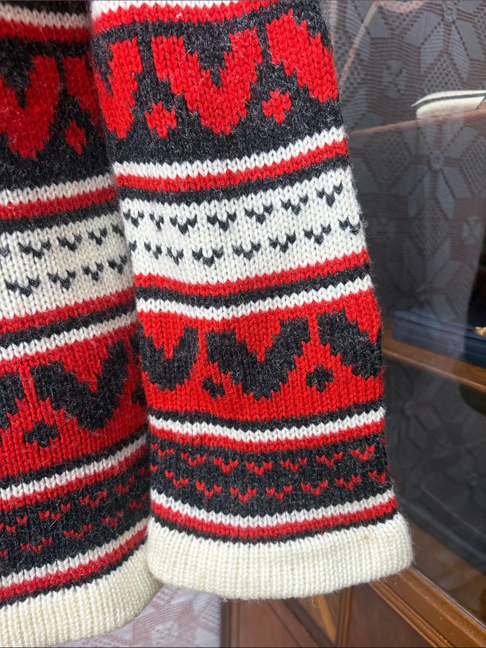 Vintage Fair Isle Cowl Neck Sweater Red Black Cream Acrylic - Picture 4 of 11